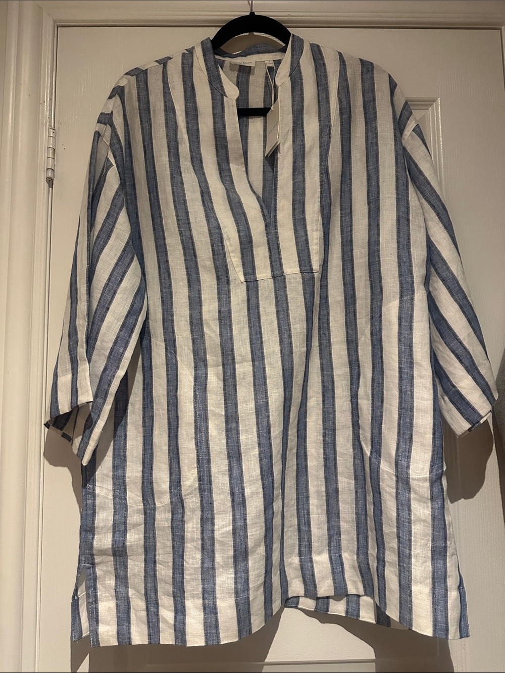 Aritzia Blue & White Striped Linen Tunic Mini Dress